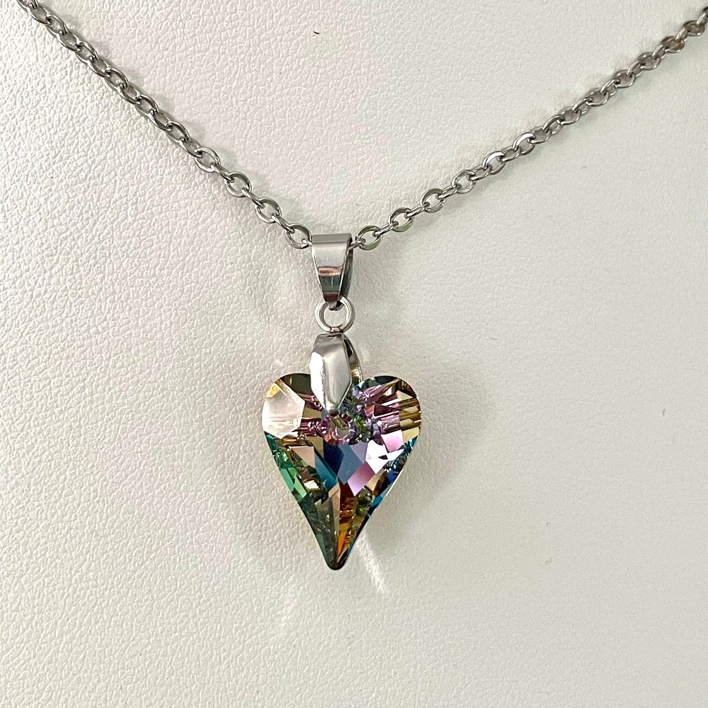 Gros Coeur Sauvage en Cristal Vitrail Rose