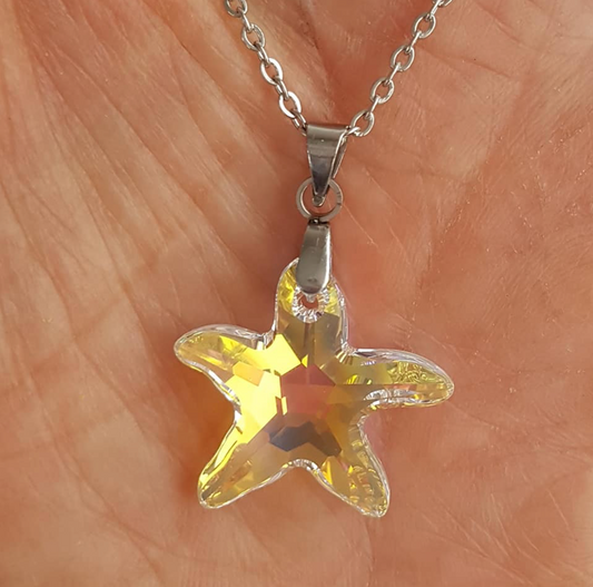 Large 20mm Starfish in Golden Aurora Borealis Crystal