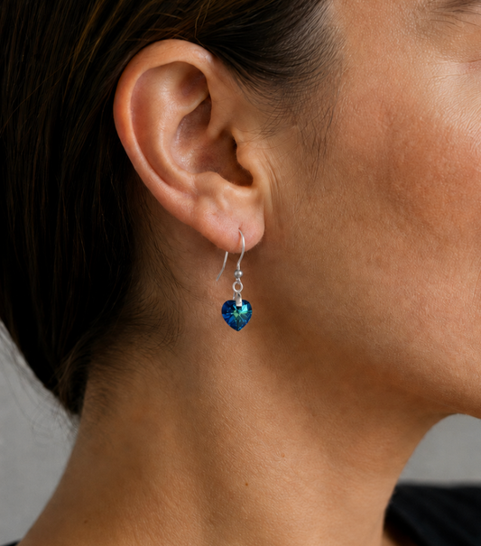 Boucles Coeur en Cristal Bleu Bermudes