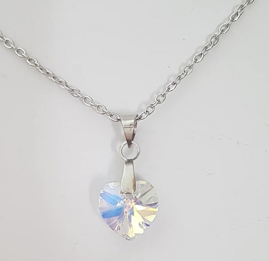 Small 10mm heart in Clear Aurora Borealis crystal
