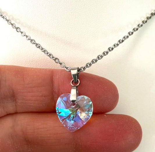 Medium 14mm Heart in Blue Aurora Borealis Crystal
