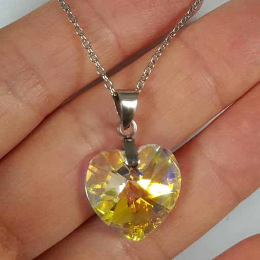 Large 18mm Heart in Golden Aurora Borealis Crystal