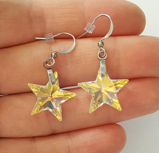 Golden Aurora Borealis Straight Star Earrings