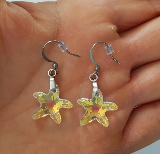 Golden Aurora Borealis Starfish Earrings