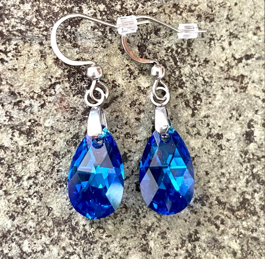 Royal Blue Crystal Pear Earrings