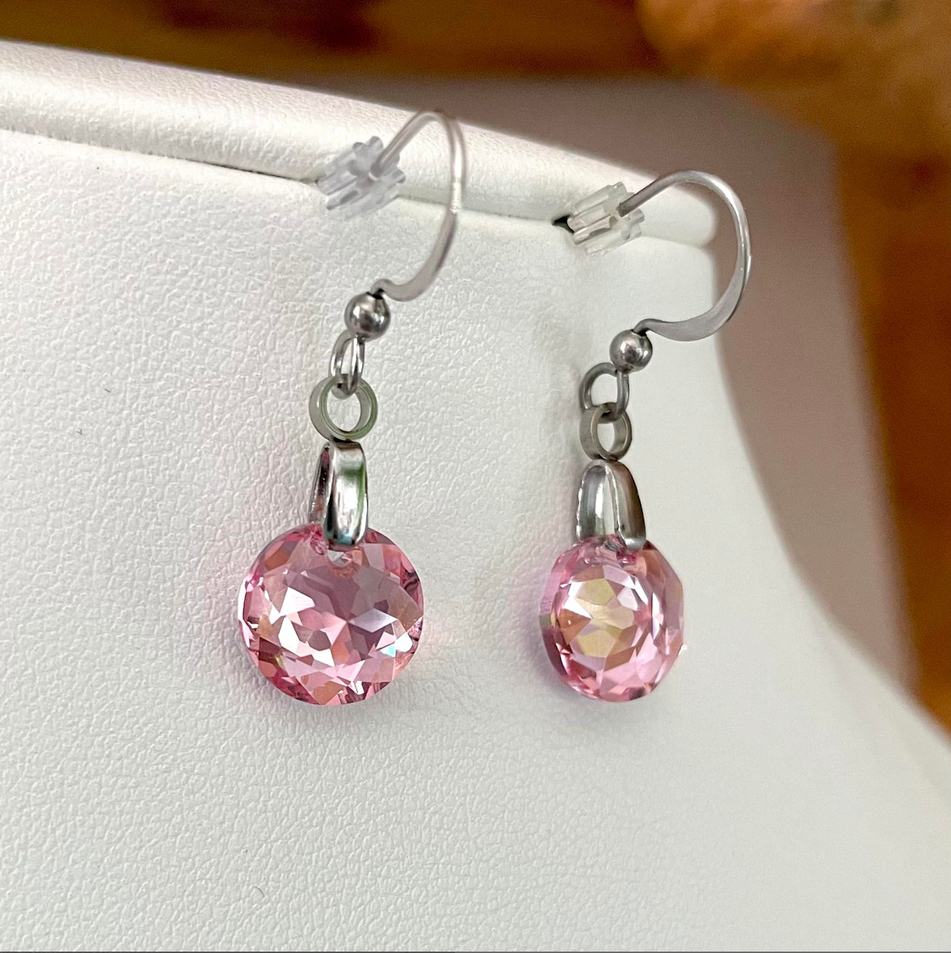 Boucles Classiques en Cristal Rose Clair Shimmer