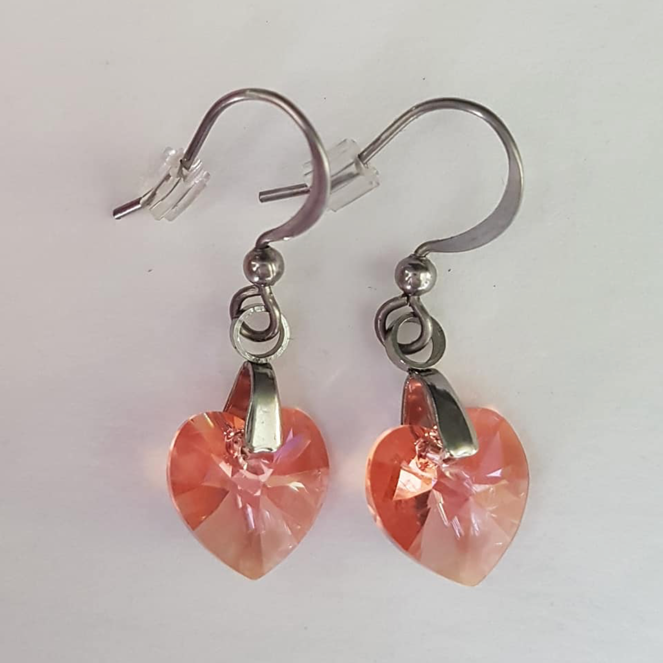Boucles Coeur en Cristal Pêche Shimmer