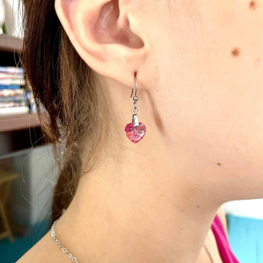 Aurora Borealis Pink Crystal Heart Earrings