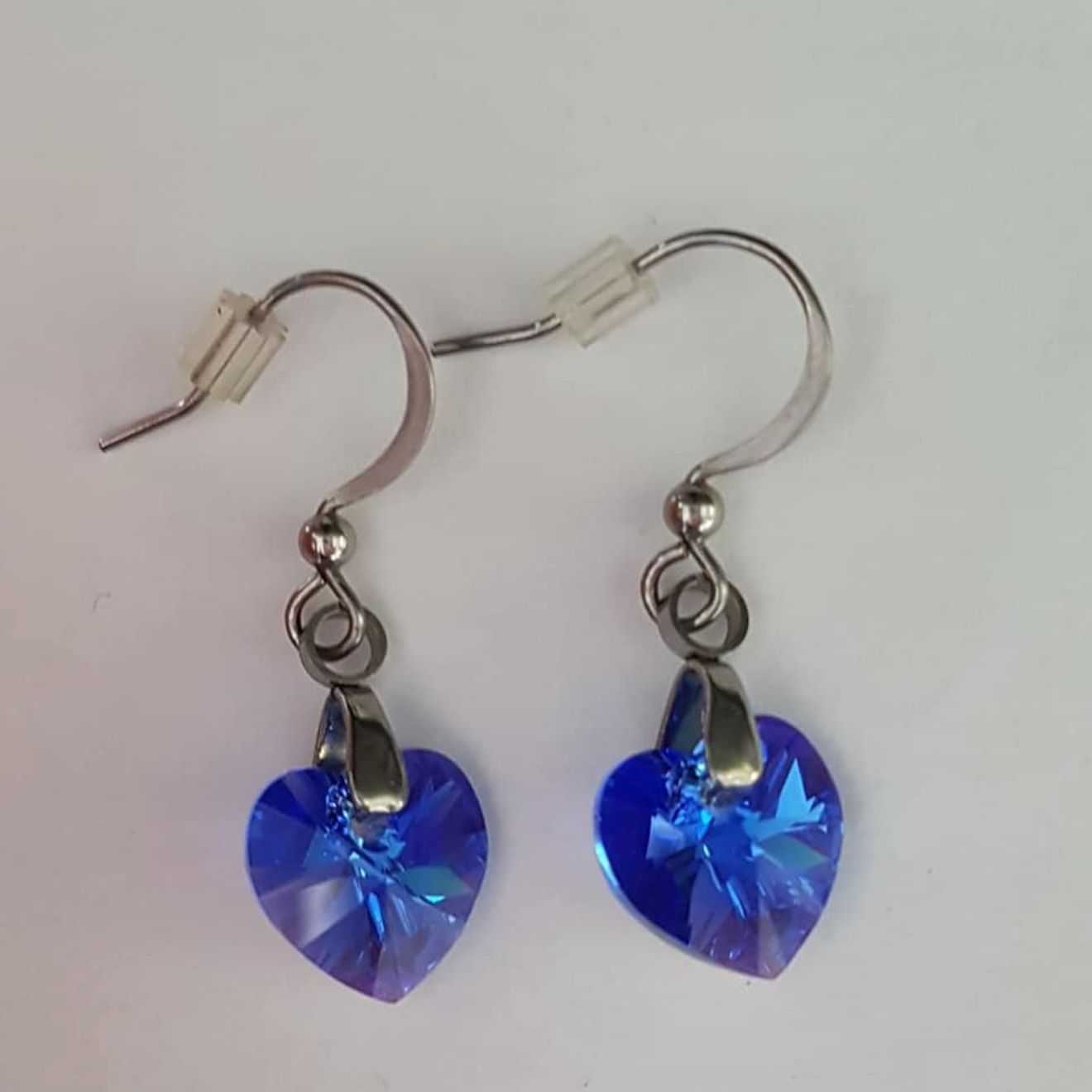 Boucles Coeur en Cristal Bleu Saphir Aurore Boréale
