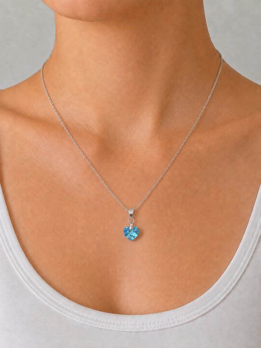 Small 10mm heart in Aquamarine Aurora Borealis crystal