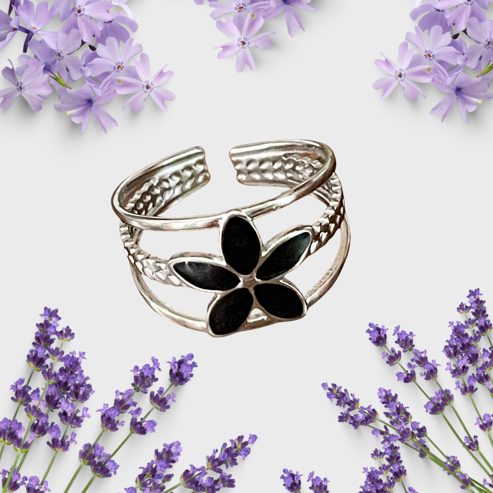 Bague Fleur Noire en inox