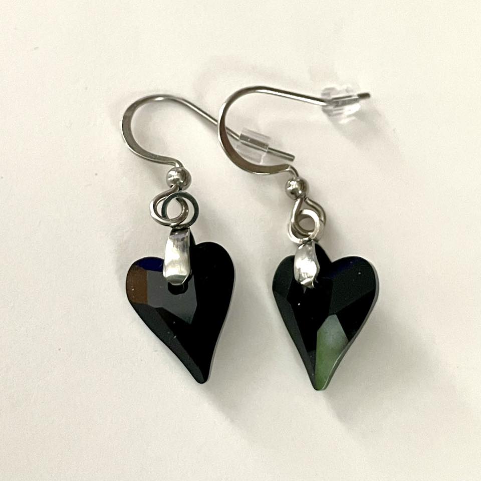 Boucles Coeur Sauvage en Cristal Noir