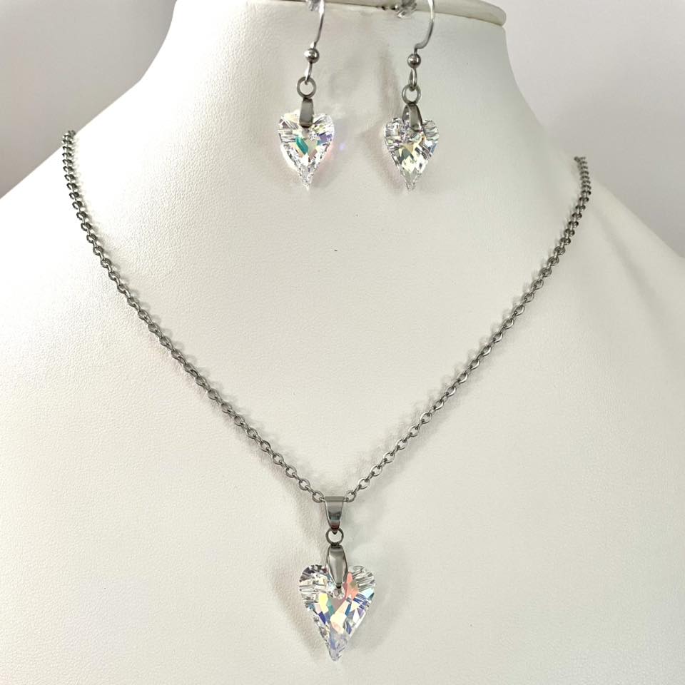 Boucles Coeur Sauvage en Cristal Clair Aurore Boréale