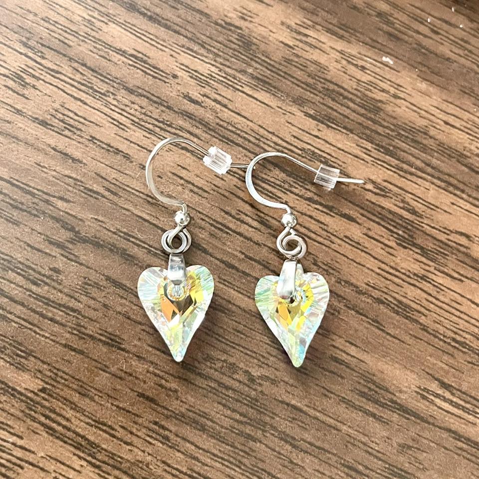 Boucles Coeur Sauvage en Cristal Clair Aurore Boréale