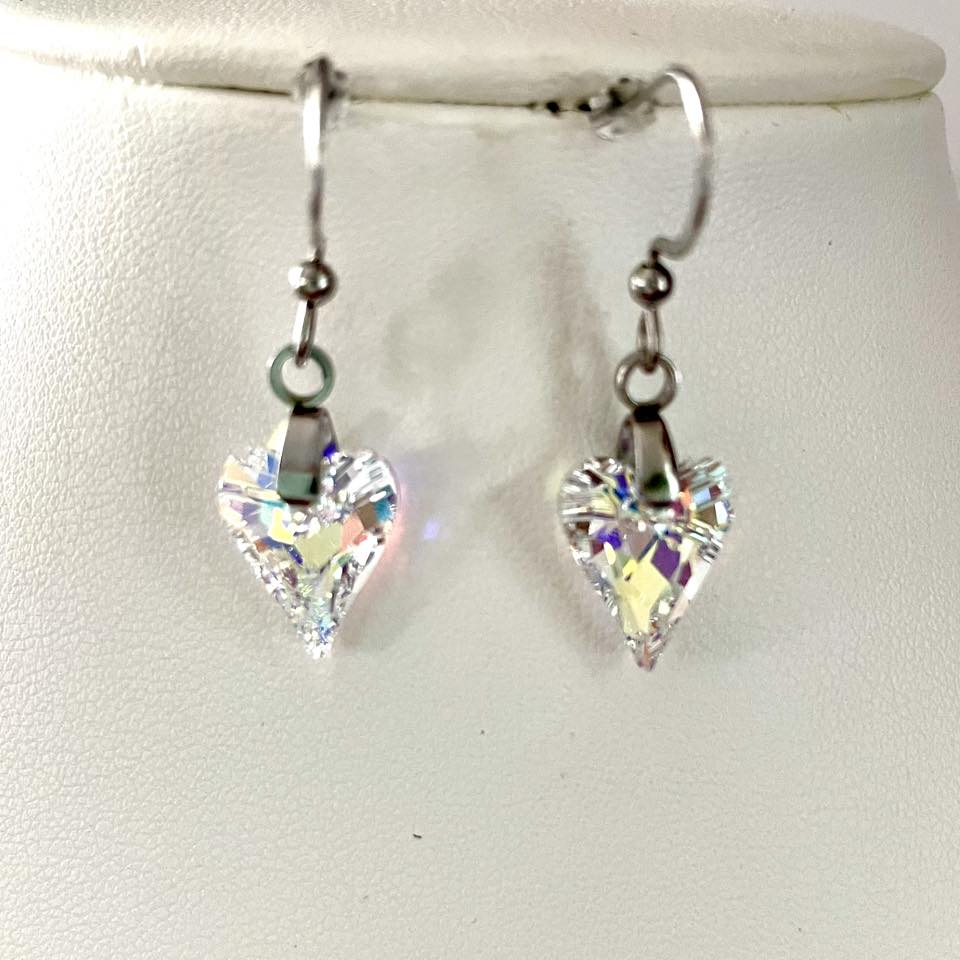 Boucles Coeur Sauvage en Cristal Clair Aurore Boréale