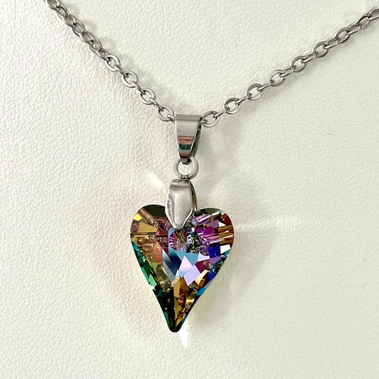 Gros Coeur Sauvage en Cristal Vitrail Rose