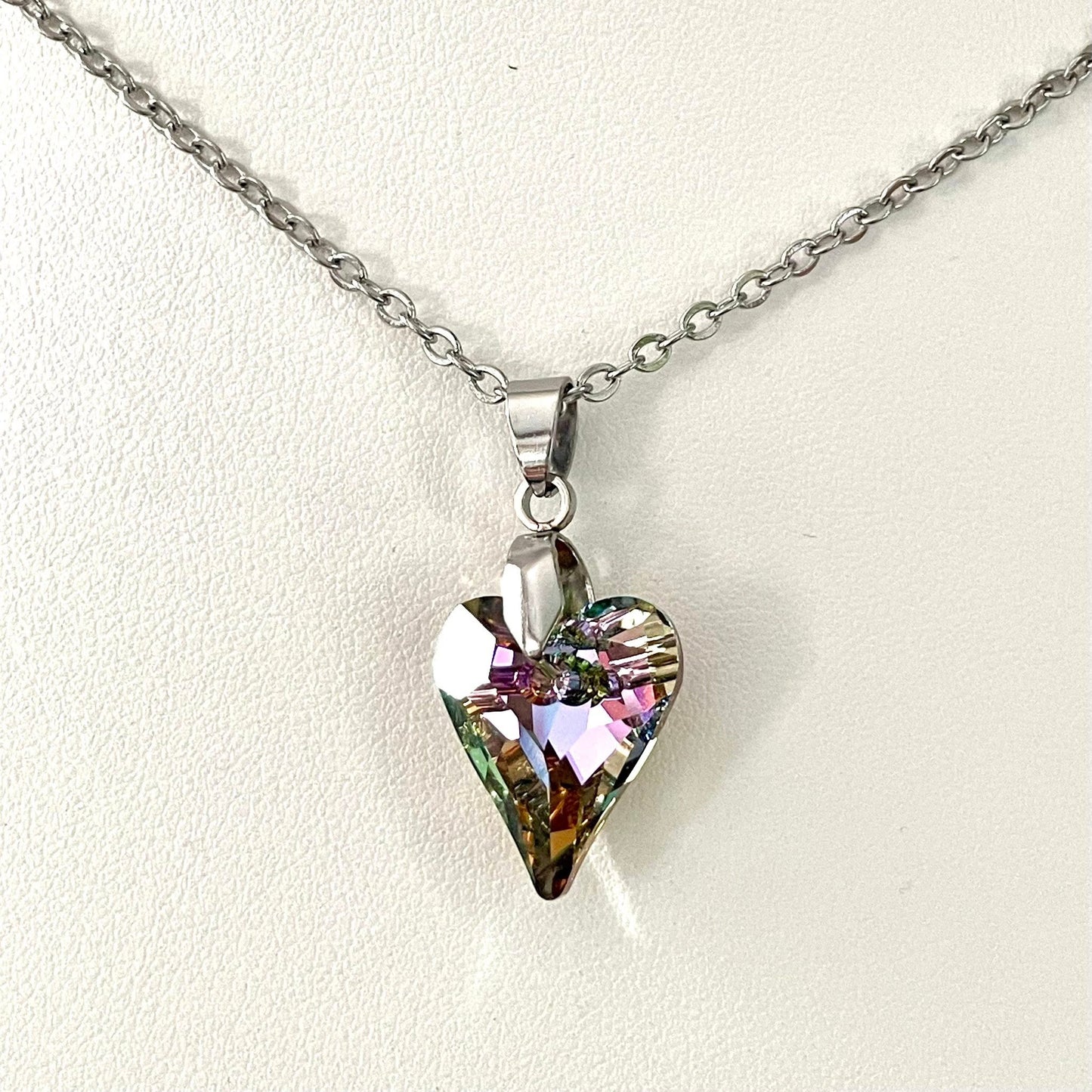 Gros Coeur Sauvage en Cristal Vitrail Rose