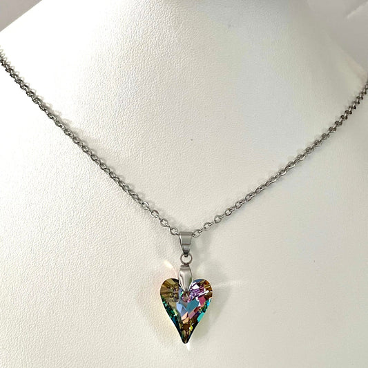 Gros Coeur Sauvage en Cristal Vitrail Rose