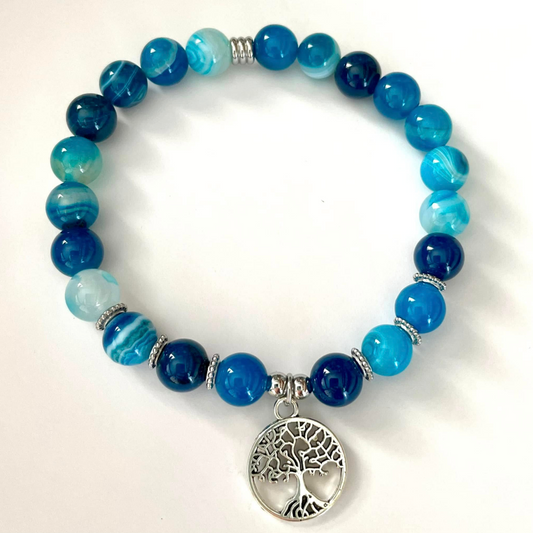 Bracelet en agate Bleue avec arbre de vie