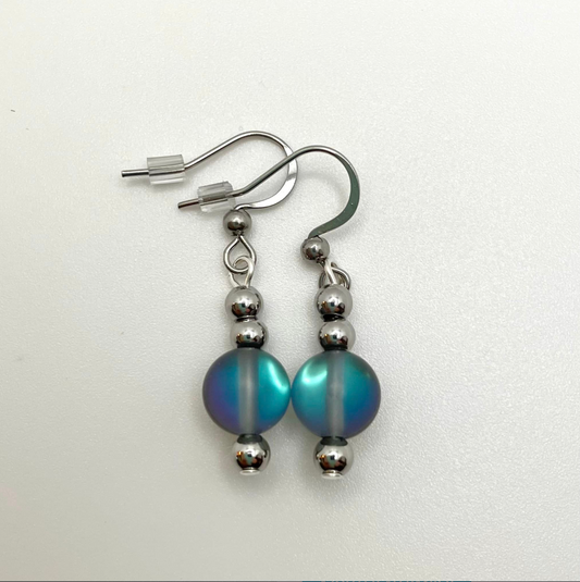 Boucles Cristal Sirène Gris-Bleu