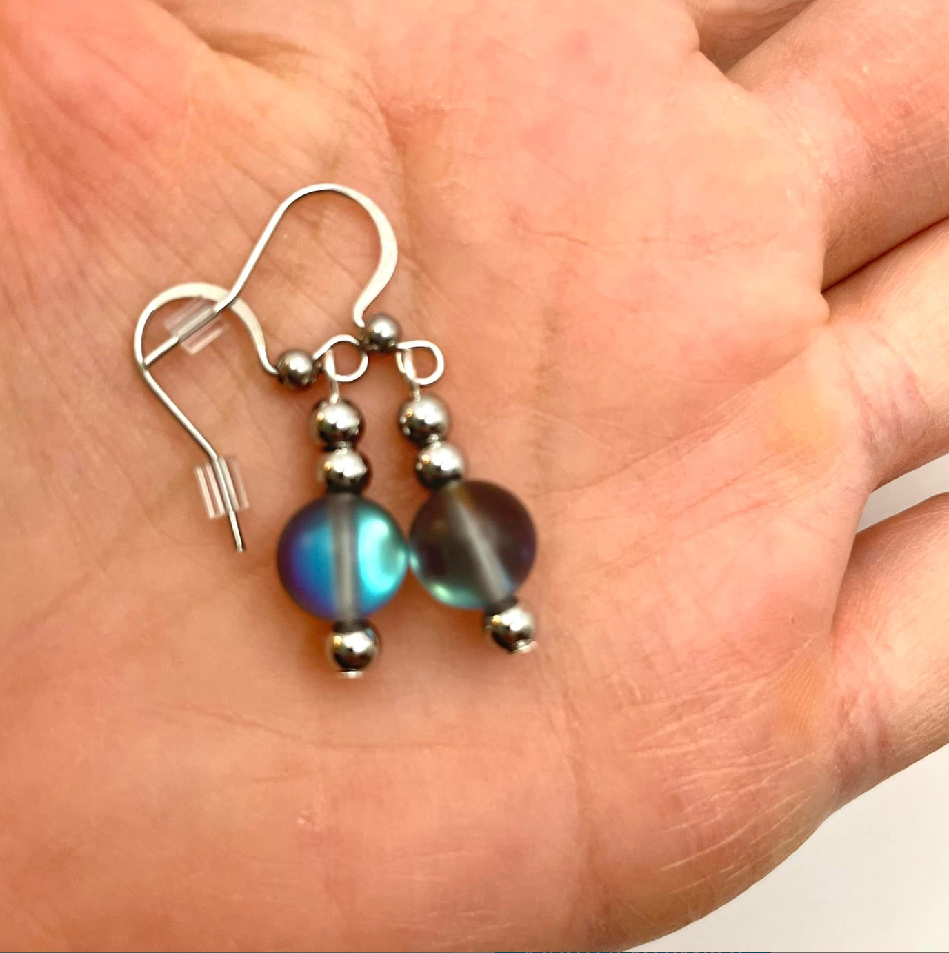 Boucles Cristal Sirène Gris-Bleu
