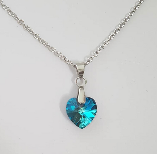 Petit coeur 10mm en cristal Bleu Bermudes