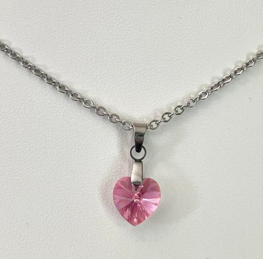 Small 10mm heart in Aurora Borealis Pink crystal 