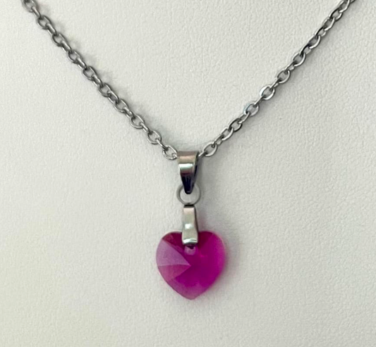 Petit coeur 10mm en cristal Fuchsia Translucide