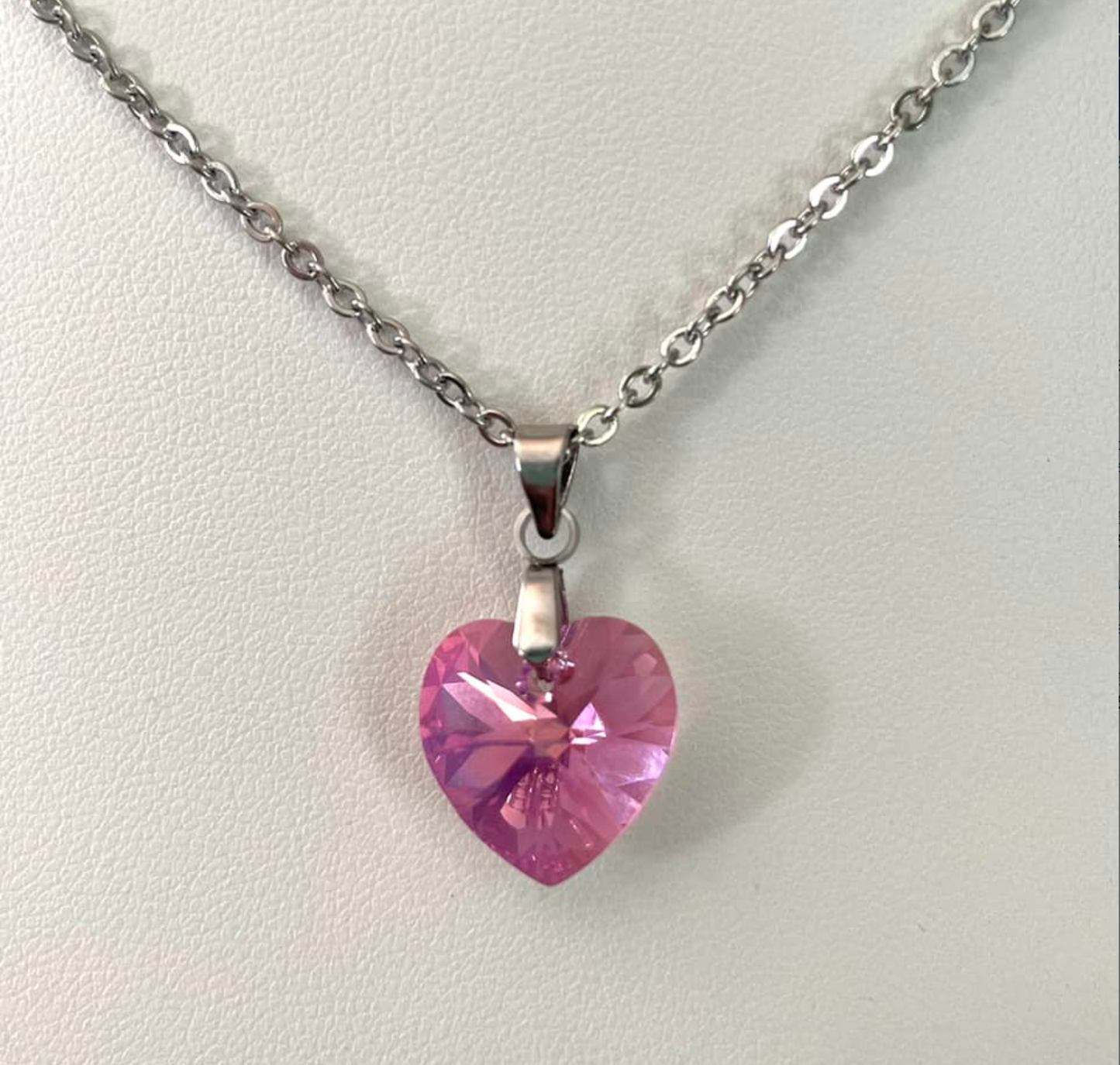 Moyen coeur 14mm en cristal Rose Aurore Boréale
