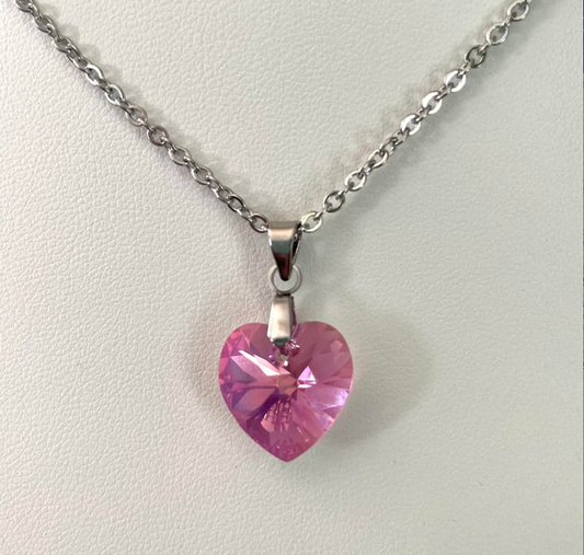 Moyen coeur 14mm en cristal Rose Aurore Boréale