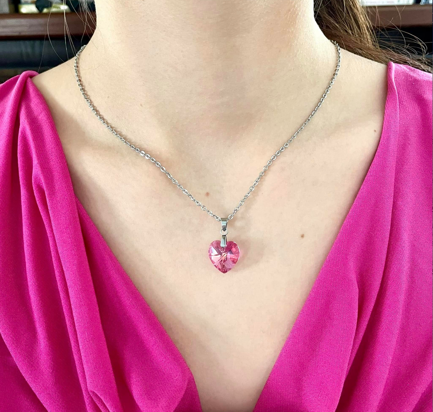 Moyen coeur 14mm en cristal Rose Aurore Boréale