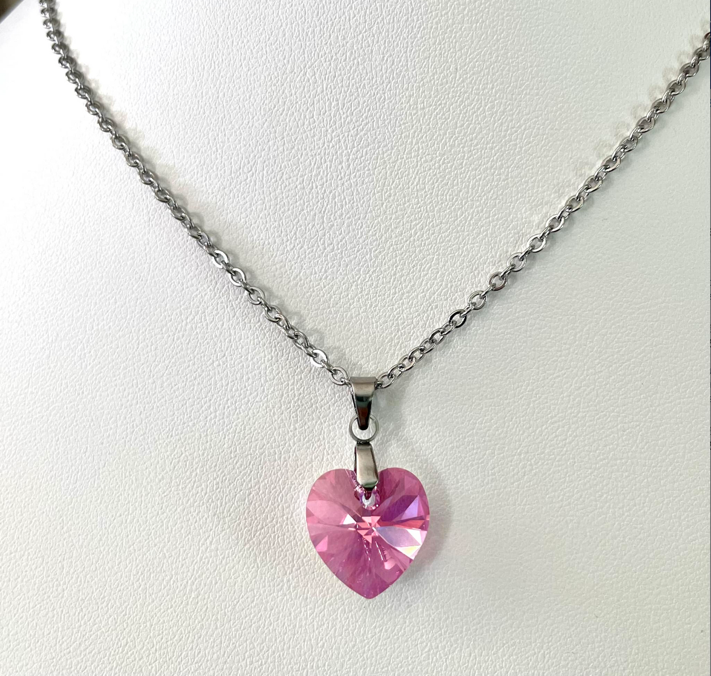 Moyen coeur 14mm en cristal Rose Aurore Boréale