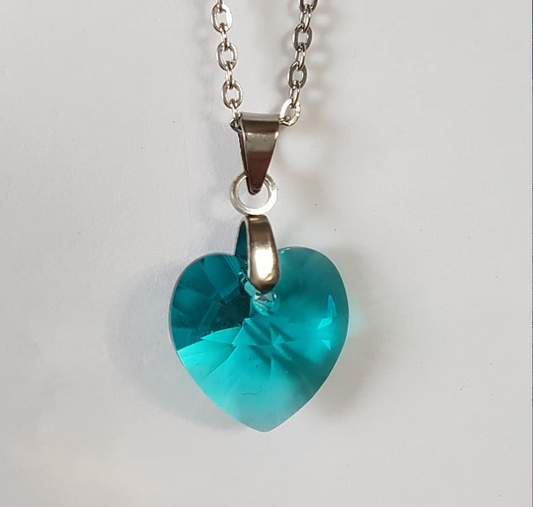 Moyen coeur 14mm en cristal Turquoise Translucide