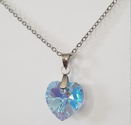 Moyen coeur 14mm en cristal Aigue-Marine Aurore Boréale