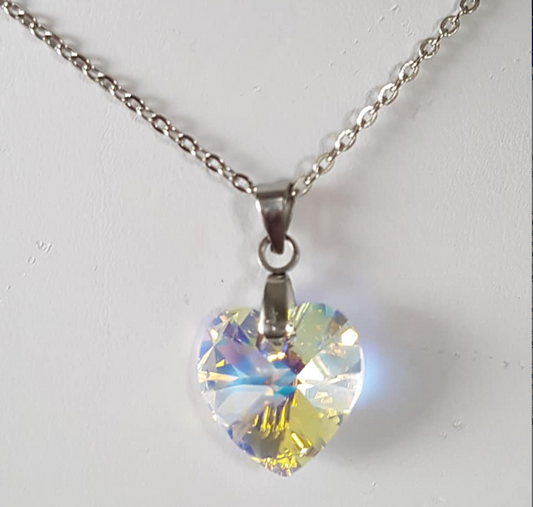 Moyen Coeur 14mm en Cristal Aurore Boréale Dorée