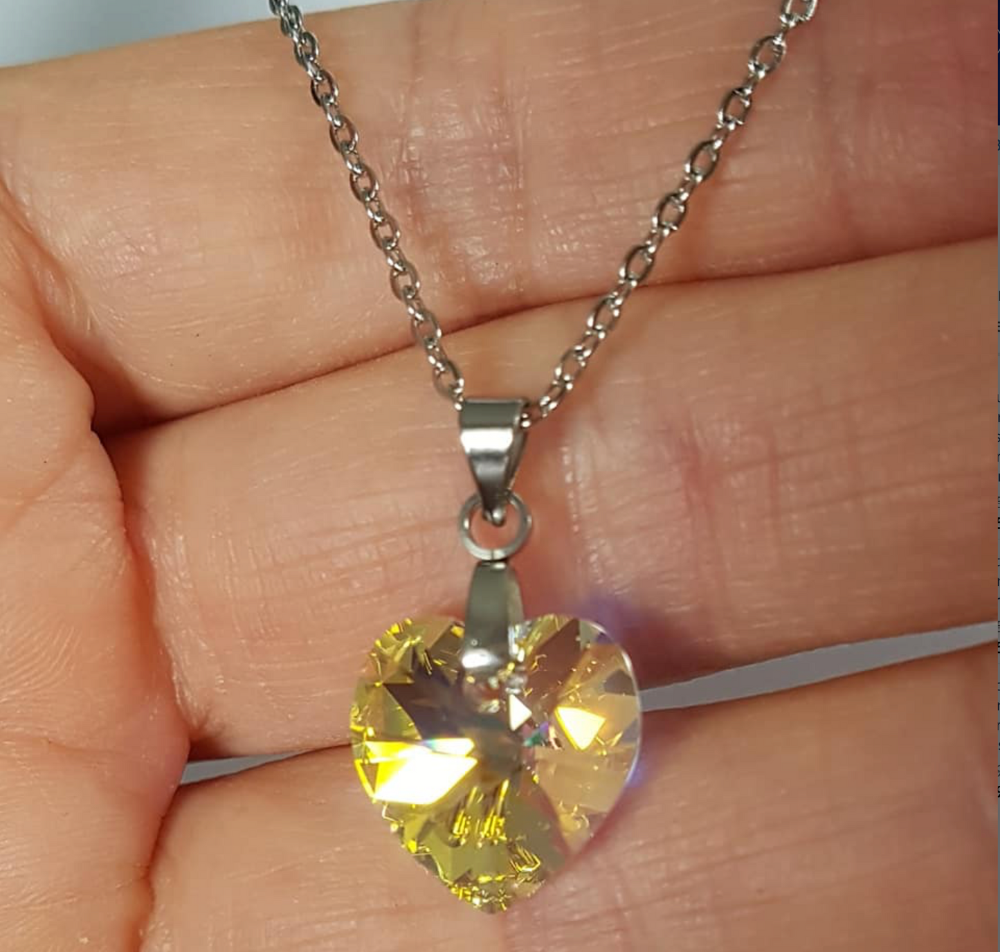 Moyen Coeur 14mm en Cristal Aurore Boréale Dorée