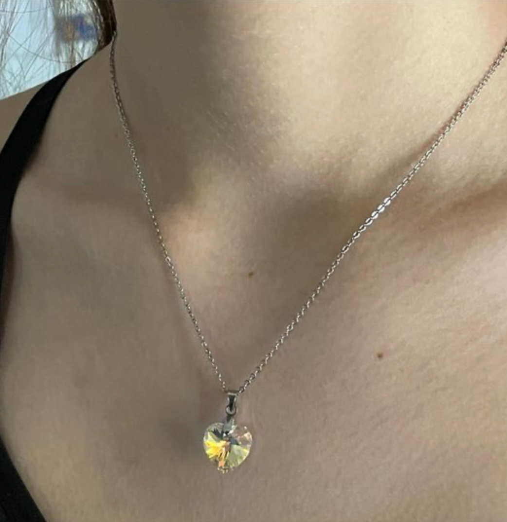 Moyen Coeur 14mm en Cristal Aurore Boréale Dorée