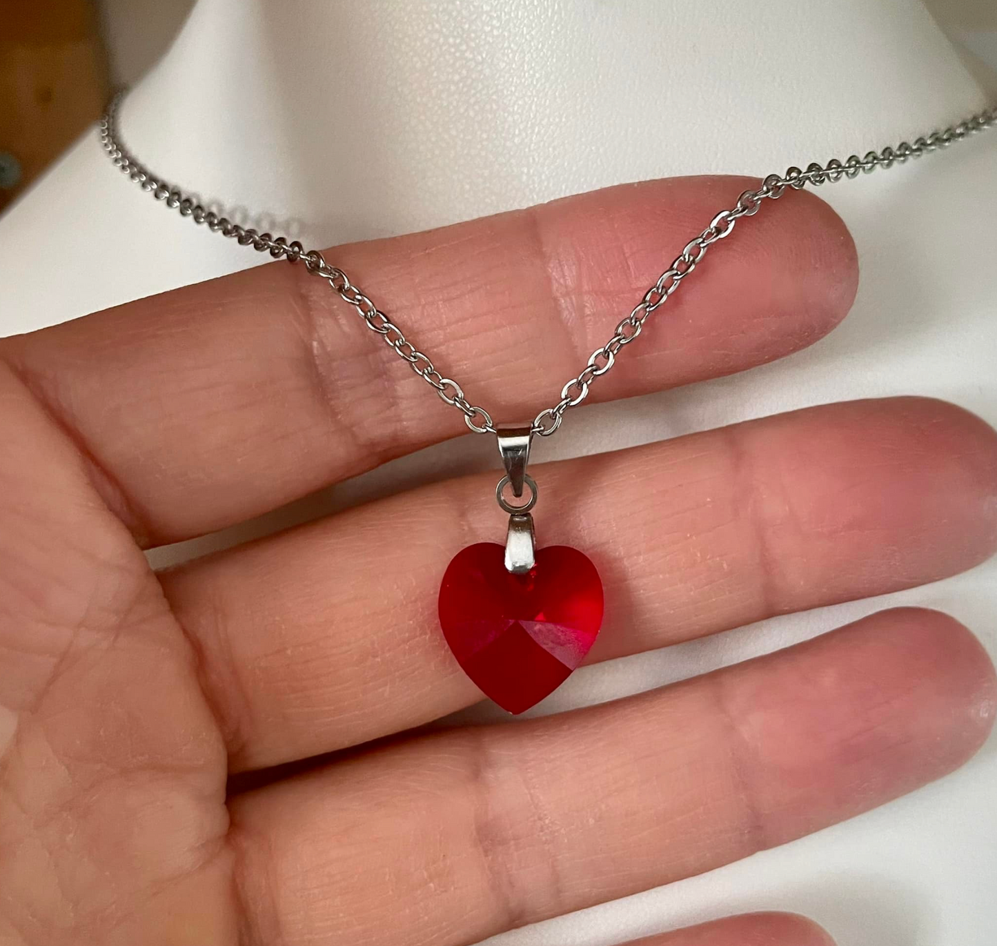 Moyen Coeur 14mm en Cristal Rouge Translucide