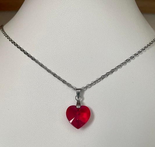 Moyen Coeur 14mm en Cristal Rouge Translucide