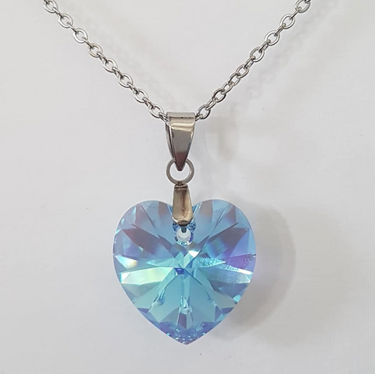 Gros Coeur 18mm en Cristal Aigue-Marine Aurore Boréale