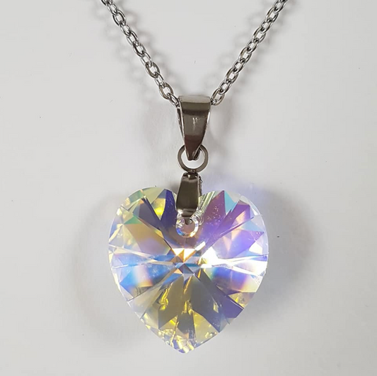 Gros Coeur 18mm en Cristal Aurore Boréale Dorée
