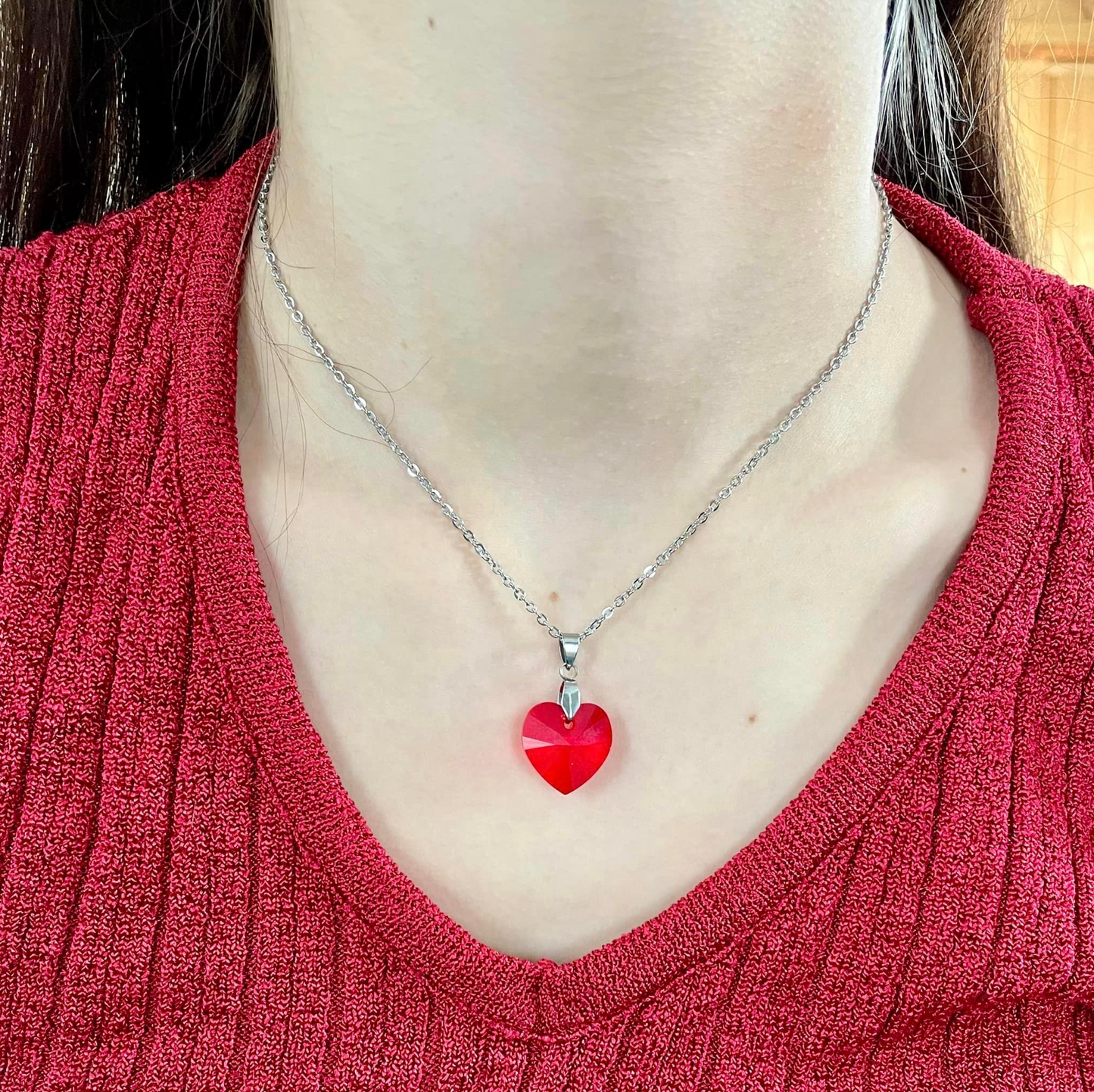 Gros Coeur 18mm en Cristal Rouge Clair Translucide