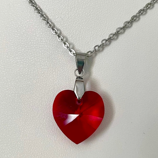 Gros Coeur 18mm en Cristal Rouge Translucide