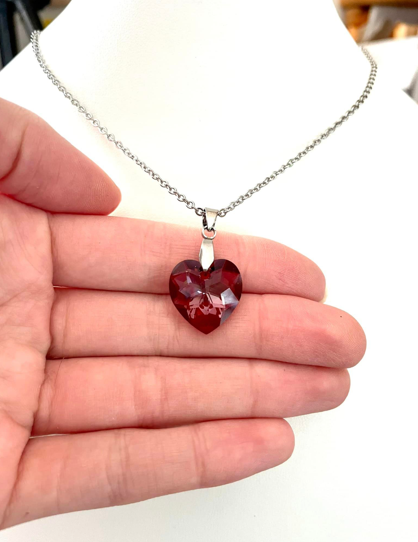 Gros Coeur 18mm en Cristal Extra-Facetté Red Magma Shimmer