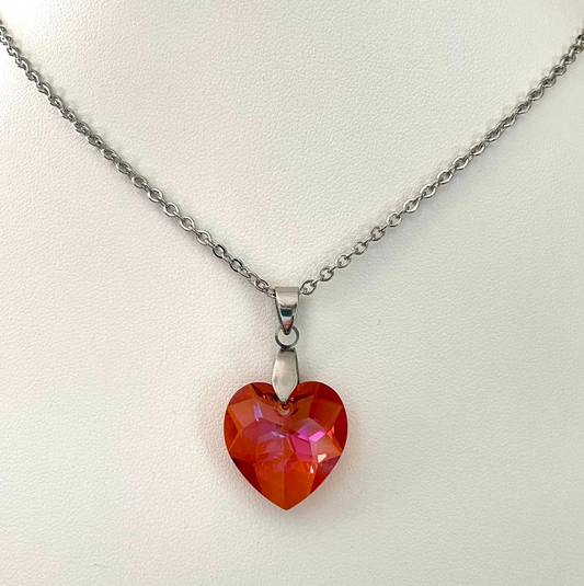 Gros Coeur 18mm en Cristal Extra-Facetté Chili Pepper Shimmer
