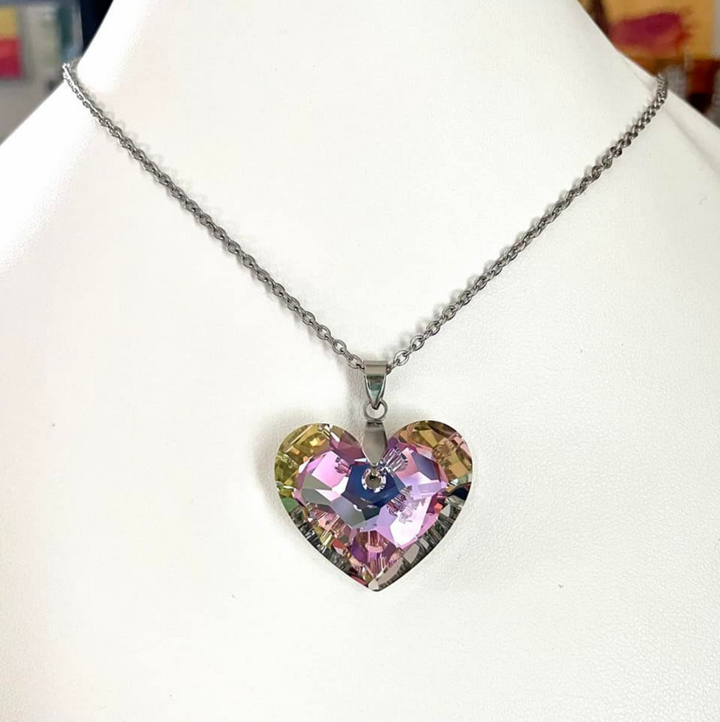 Extra Gros Coeur 28mm en Cristal Vrai Amour Vitrail Shimmer