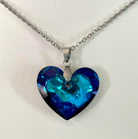 Extra Large 28mm Crystal Heart True Love Bermuda Blue Shimmer 
