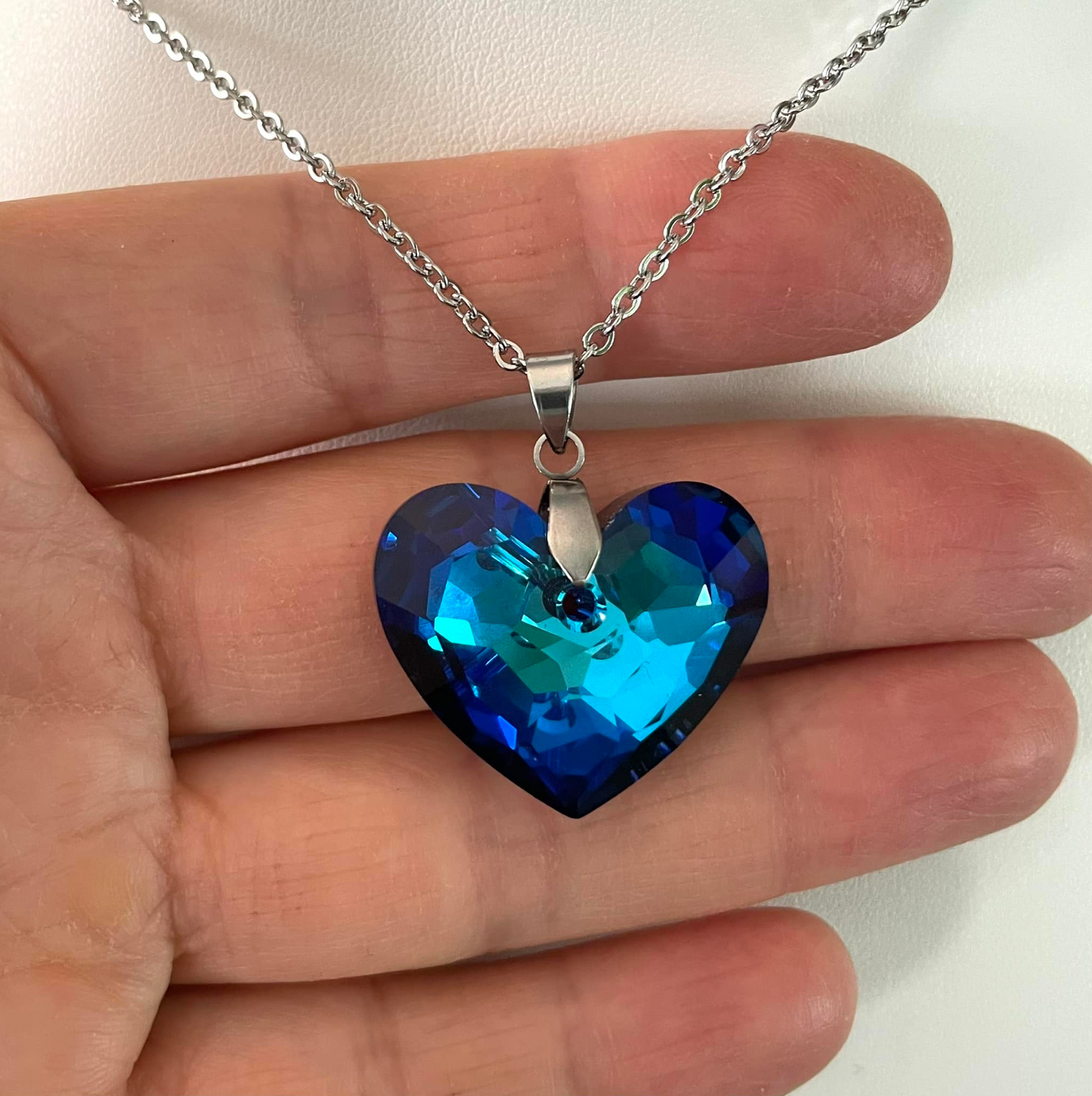 Extra Gros Coeur 28mm en Cristal Vrai Amour Bleu Bermudes Shimmer