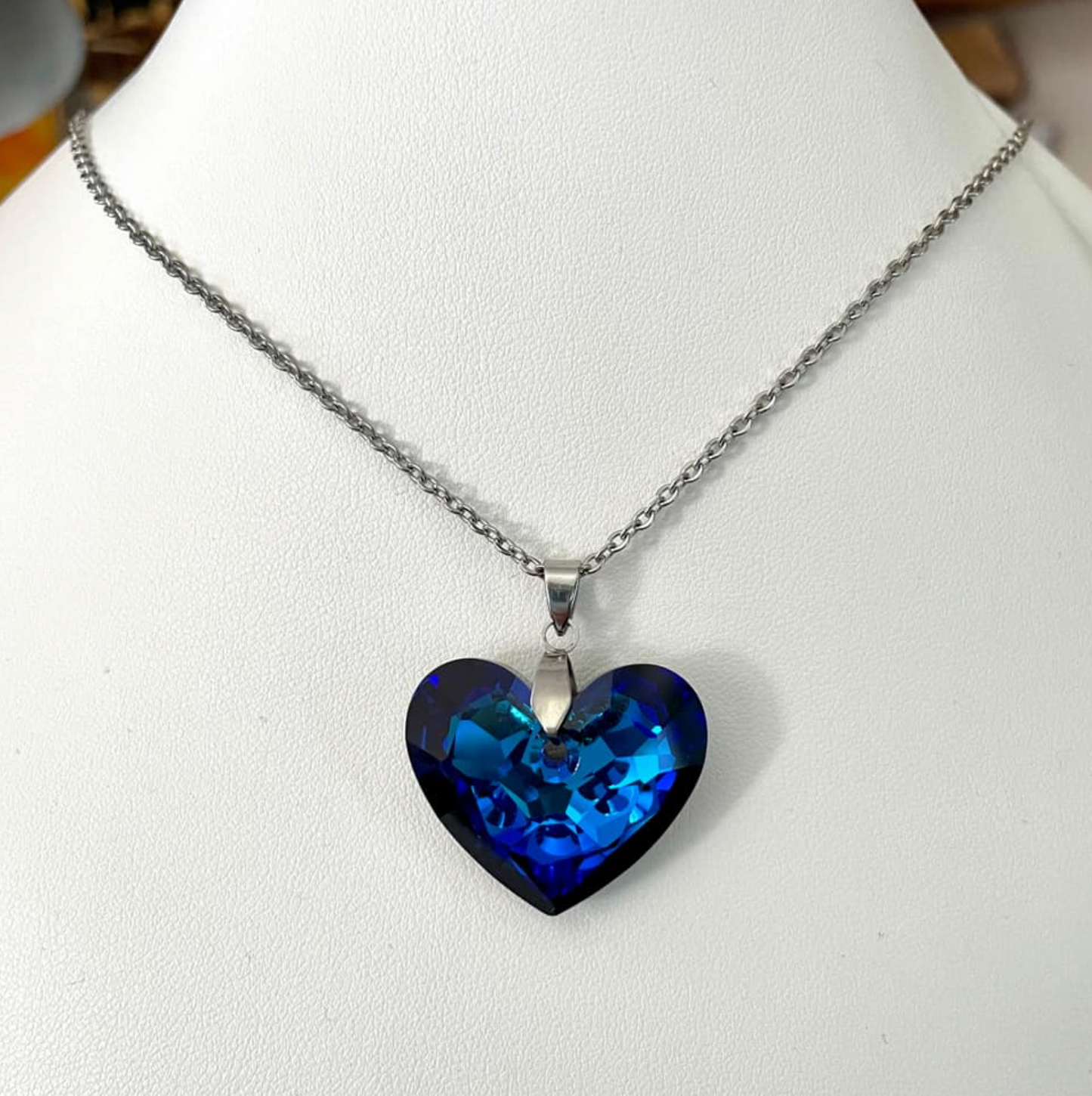 Extra Gros Coeur 28mm en Cristal Vrai Amour Bleu Bermudes Shimmer