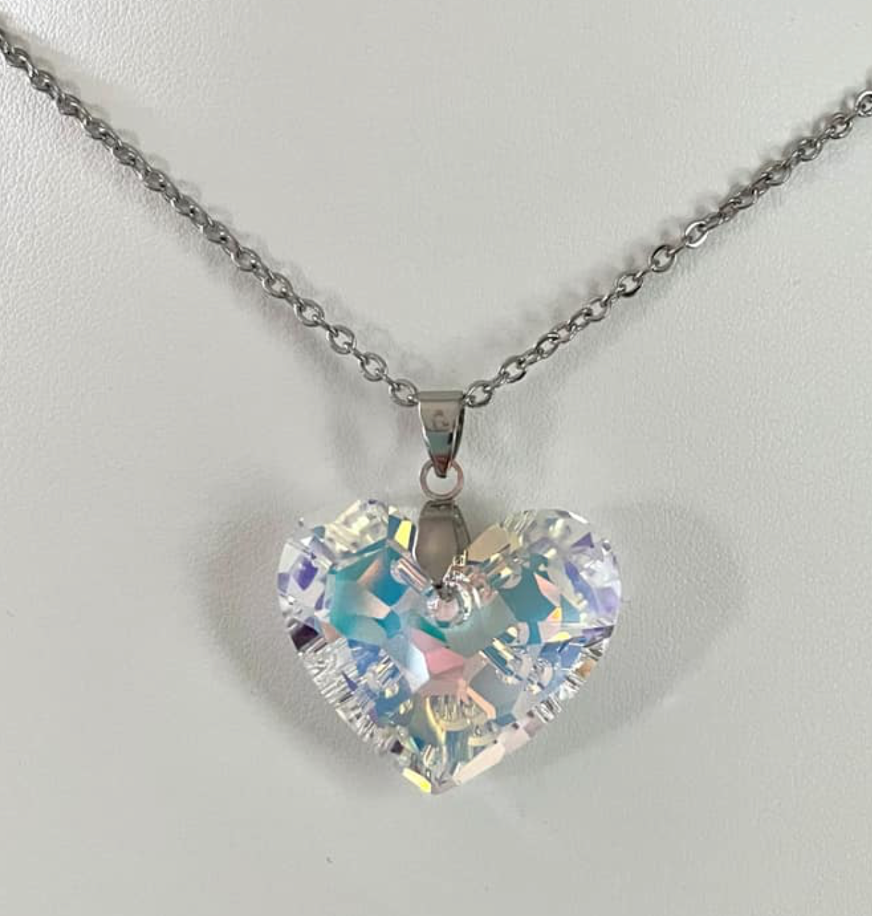 Extra Gros Coeur 28mm en Cristal Vrai Amour Aurore Boréale dorée